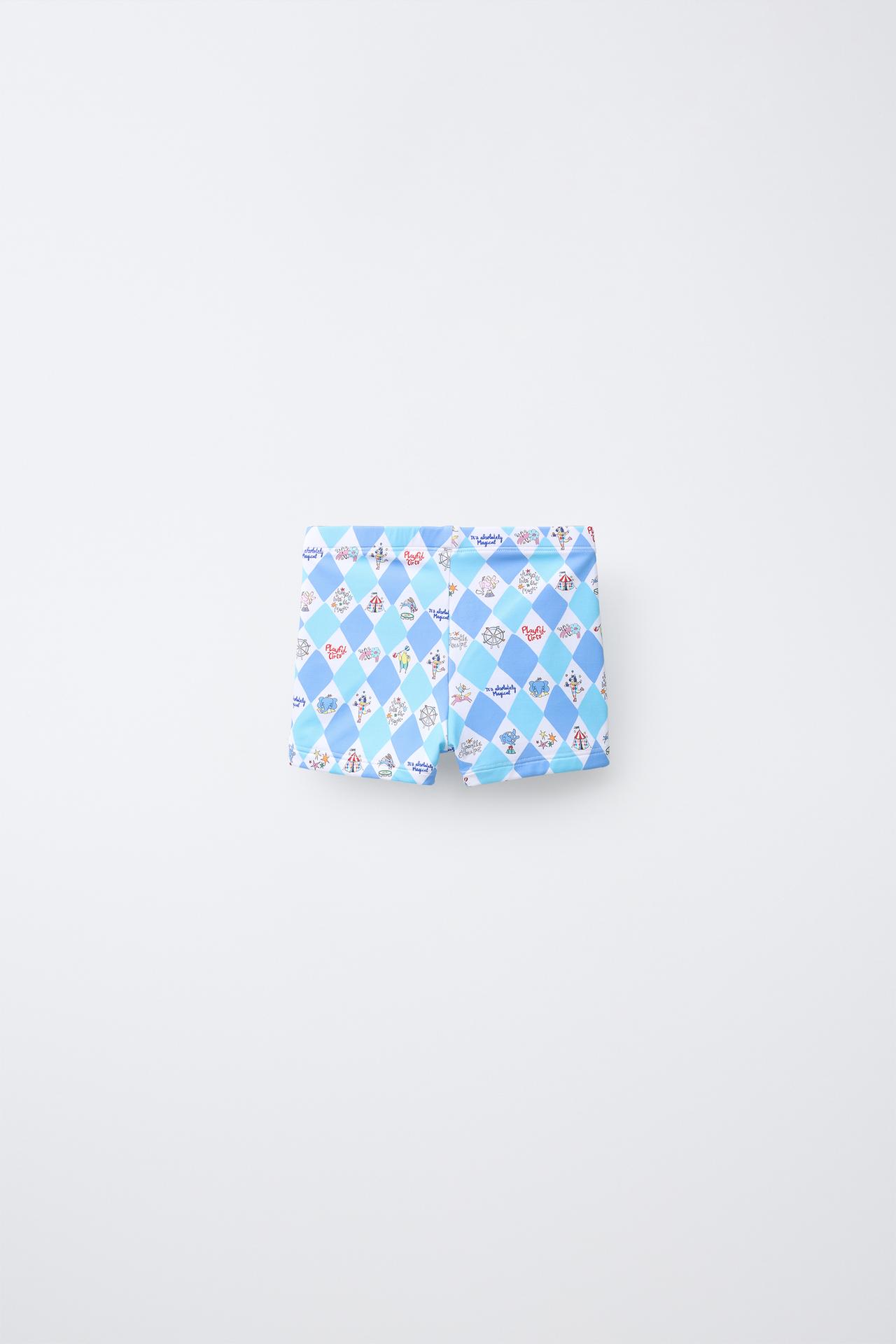 2-6 YEARS / CIRCUS PRINT SWIM TRUNKS — Blue / White