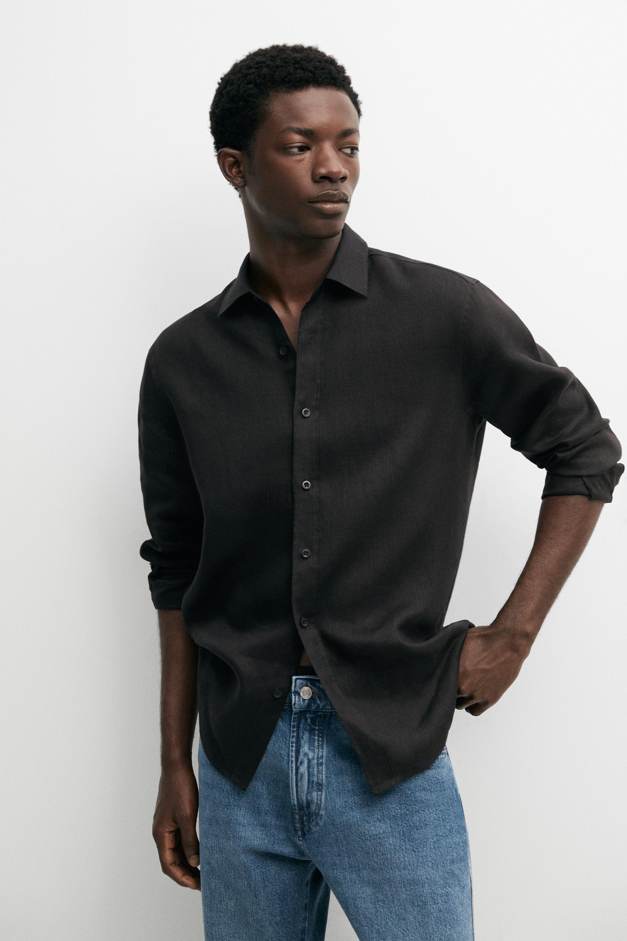 Slim fit 100% linen shirt — Black