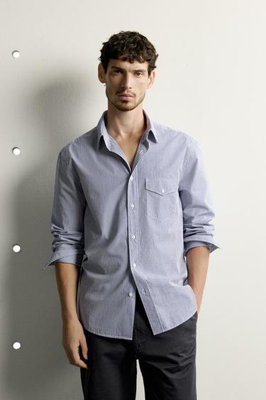 REGULAR FIT STRIPED SHIRT - Blue/White by Zara