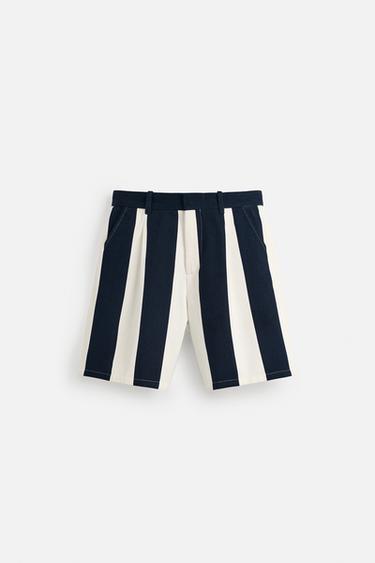 STRIPED BERMUDA SHORTS WITH PLEATS - Navy / White by Zara - Image 6