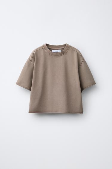 Zara JOGGING MAJICA ISPRANOG IZGLEDA – crvenkasto-smeđa