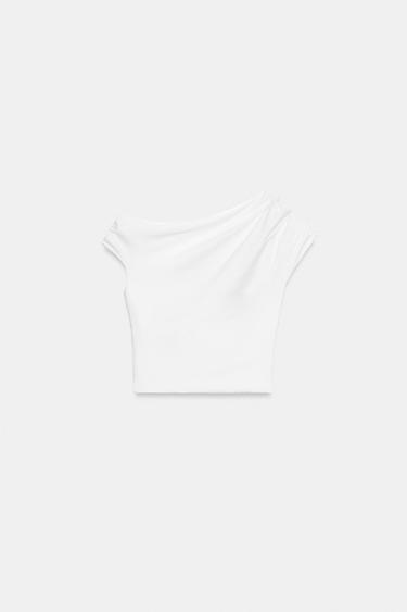 TOP ASYMÉTRIQUE DRAPÉ - Blanc de Zara - Image 4