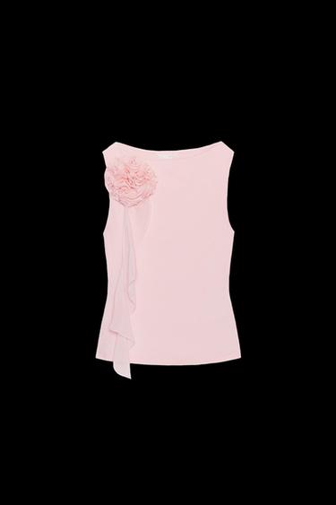 Zara SLEEVELESS FLORAL TOP - Pink - Image 0