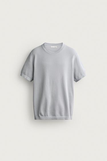 RELAXED FIT KNIT T-SHIRT - Blue / Grey by Zara
