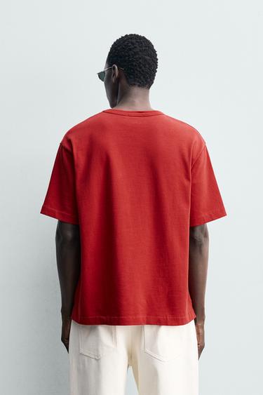 CONTRAST EMBROIDERED T-SHIRT - Red by Zara - Image 3