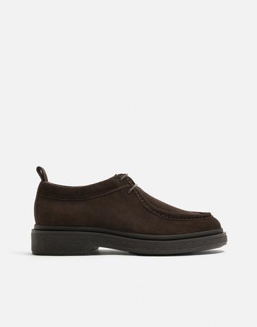 Zara LEATHER RAISED SEAM SHOES - Brown