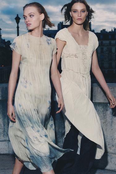 ZW COLLECTION PLEATED LACE DRESS - Ecru by Zara