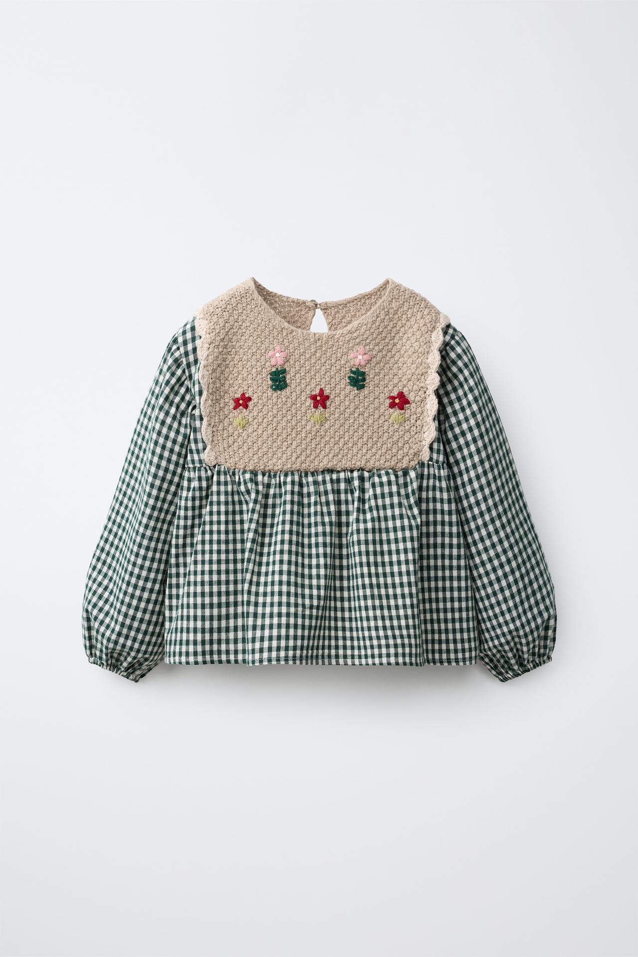 CHECKED SHIRT WITH EMBROIDERED DETAIL — Green