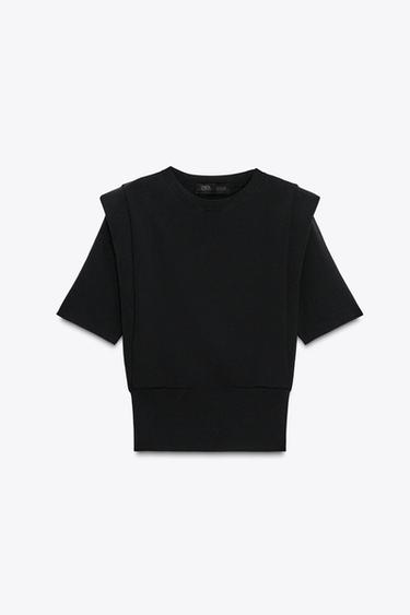TOP EN MAILLE À ÉPAULETTES - Noir de Zara - Image 4