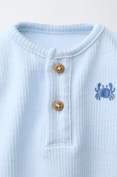 CRAB EMBROIDERED BODYSUIT - Pastel blue by Zara - Image 2