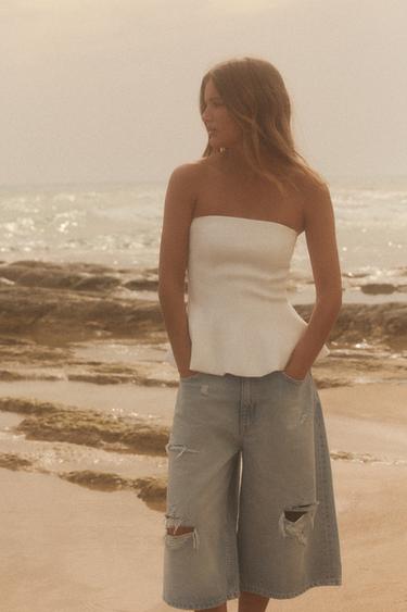 PEPLUM BANDEAU TOP - White by Zara - Image 0