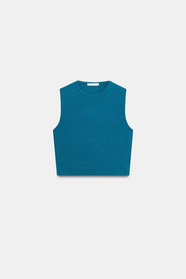 CAMISETA CROP LISA - Azul pato de Zara