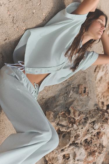 PANTALON FLUIDE À CORDONS - Bleu clair de Zara - Image 4