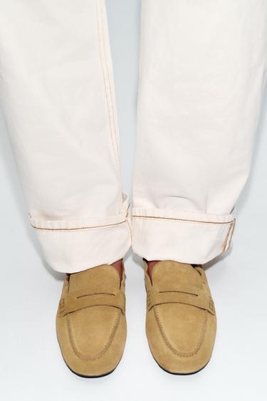 RUFFLED SPLIT SUEDE LOAFERS - Sand Brown by Zara - Image 1