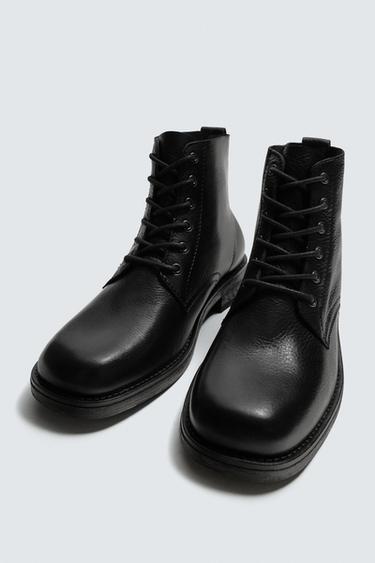 BOTTES À LACETS EN CUIR - Noir de Zara - Image 4