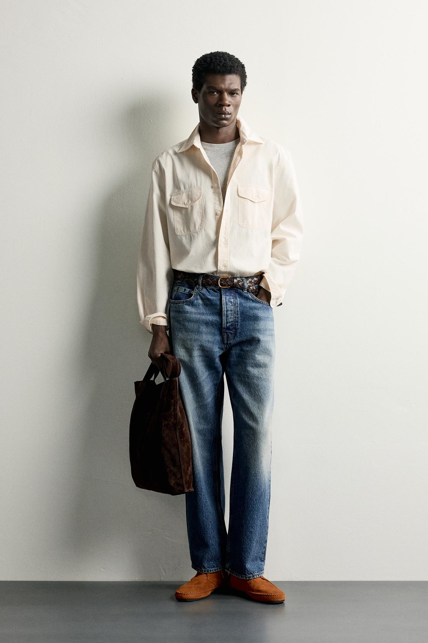 Мужская рубашка Zara Regular Fit Pocket, цвет: Экрю — фото 1