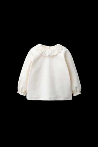 WARM EMBROIDERED COLLAR T-SHIRT - Ecru by Zara - Image 0