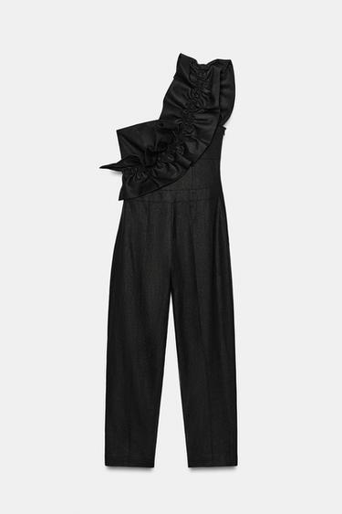 ASYMMETRIC JUMPSUIT WITH RUFFLES - Black by Zara - Image 0