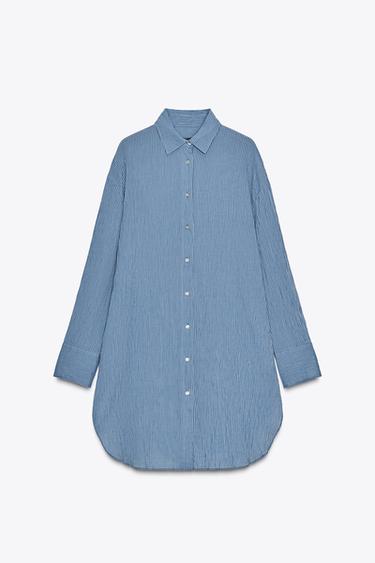 CAMISA LLARGA DE RATLLES ZW COLLECTION - Blau de Zara