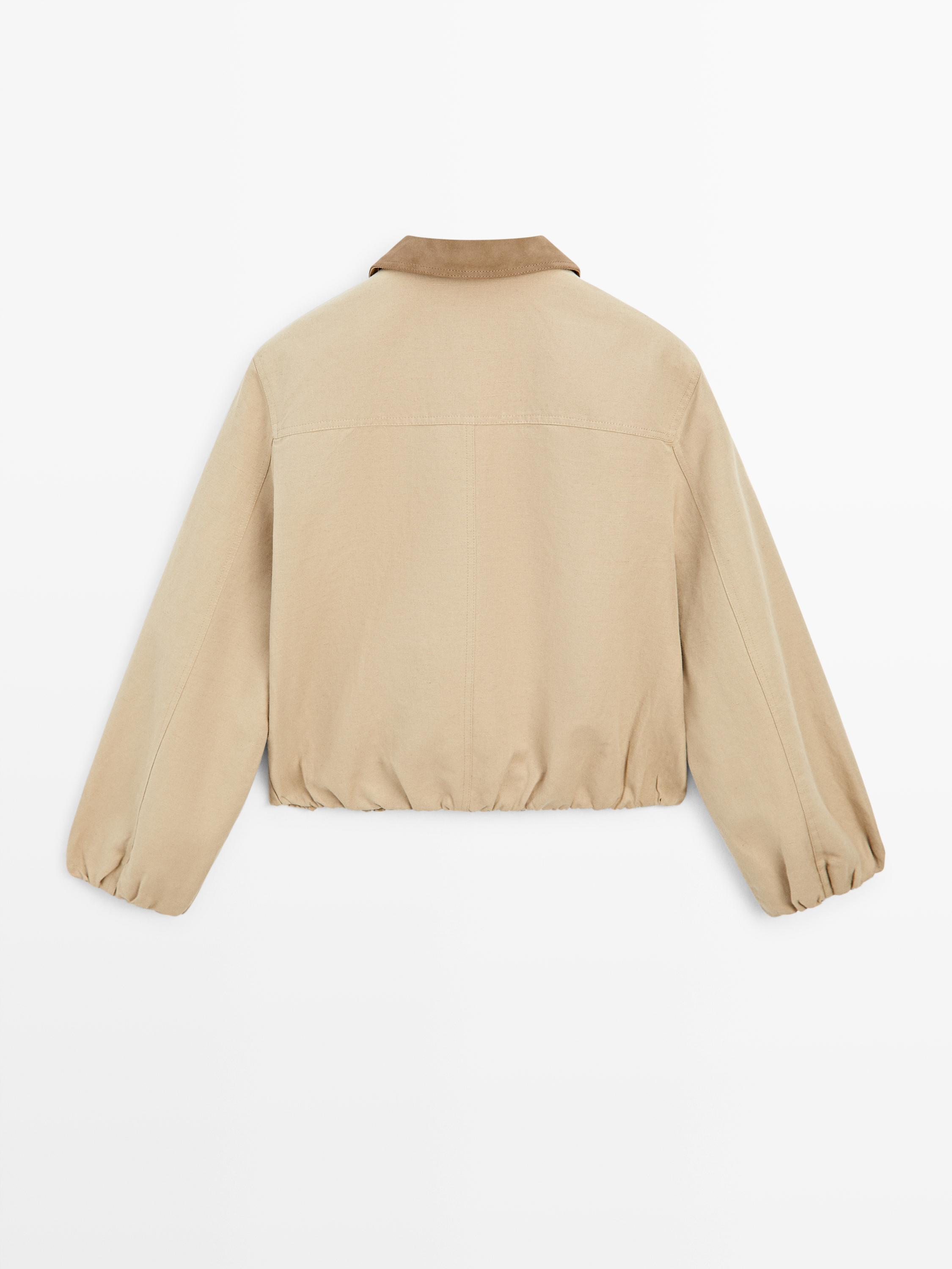 Short suede leather jacket with collar detail