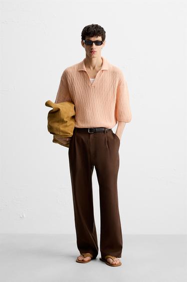 OPEN KNIT POLO SHIRT - Apricot by Zara