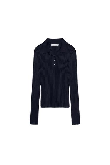 RIBBED KNIT POLO NECK JUMPER