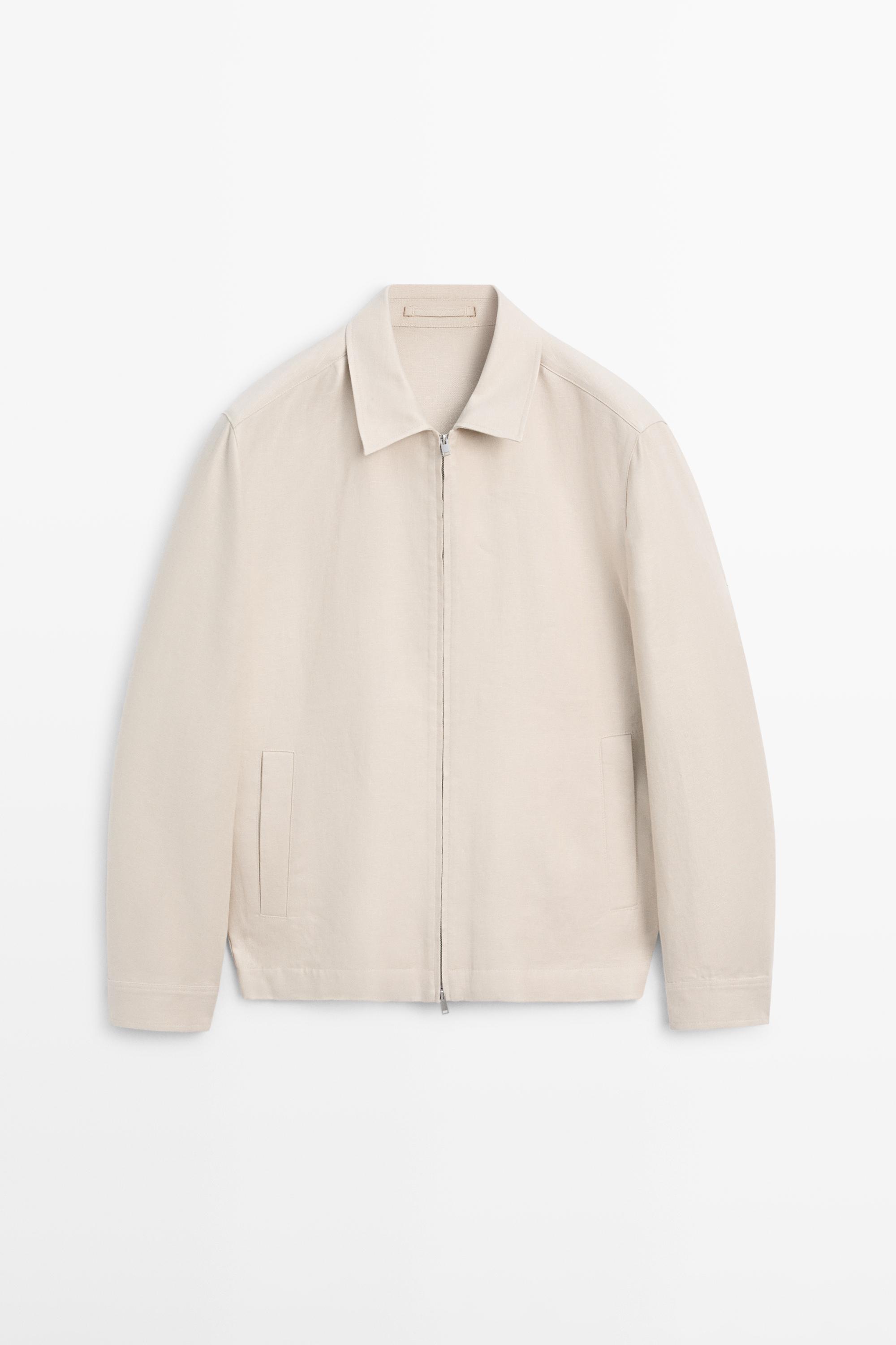 100% linen total look bomber jacket — Beige