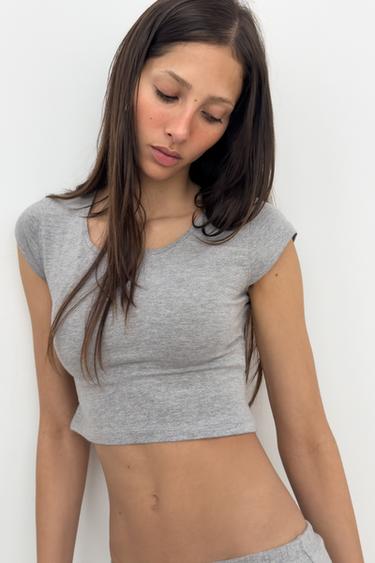 КОРОТКИЙ ТОП З РОЗРІЗОМ - Сіро-глинястий Zara