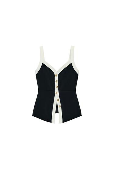 CONTRAST BUTTON TOP - Black by Zara