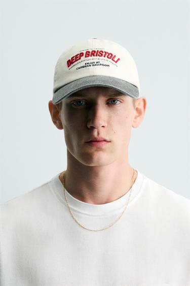 EMBROIDERED SLOGAN CAP - Ecru by Zara - Image 0