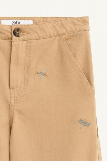 LIMITED EDITION STRAIGHT TROUSERS WITH EMBROIDERED INSECTS - Beige by Zara - Image 6