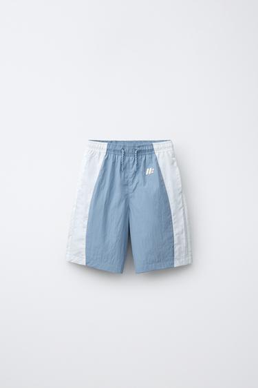 컬러 블록 나일론 버뮤다 팬츠 - Zara의 베이지 - 이미지 0