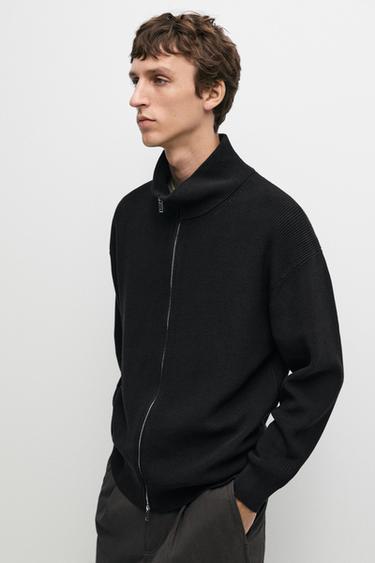 100% cotton ribbed knit cardigan — Black 2