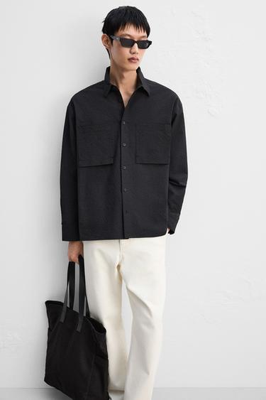 RELAXED FIT SEERSUCKER SHIRT - Black by Zara - Image 5