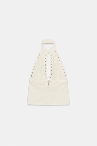 HALTER NECK TOP WITH EYELETS - Oyster-white by Zara - Image 6
