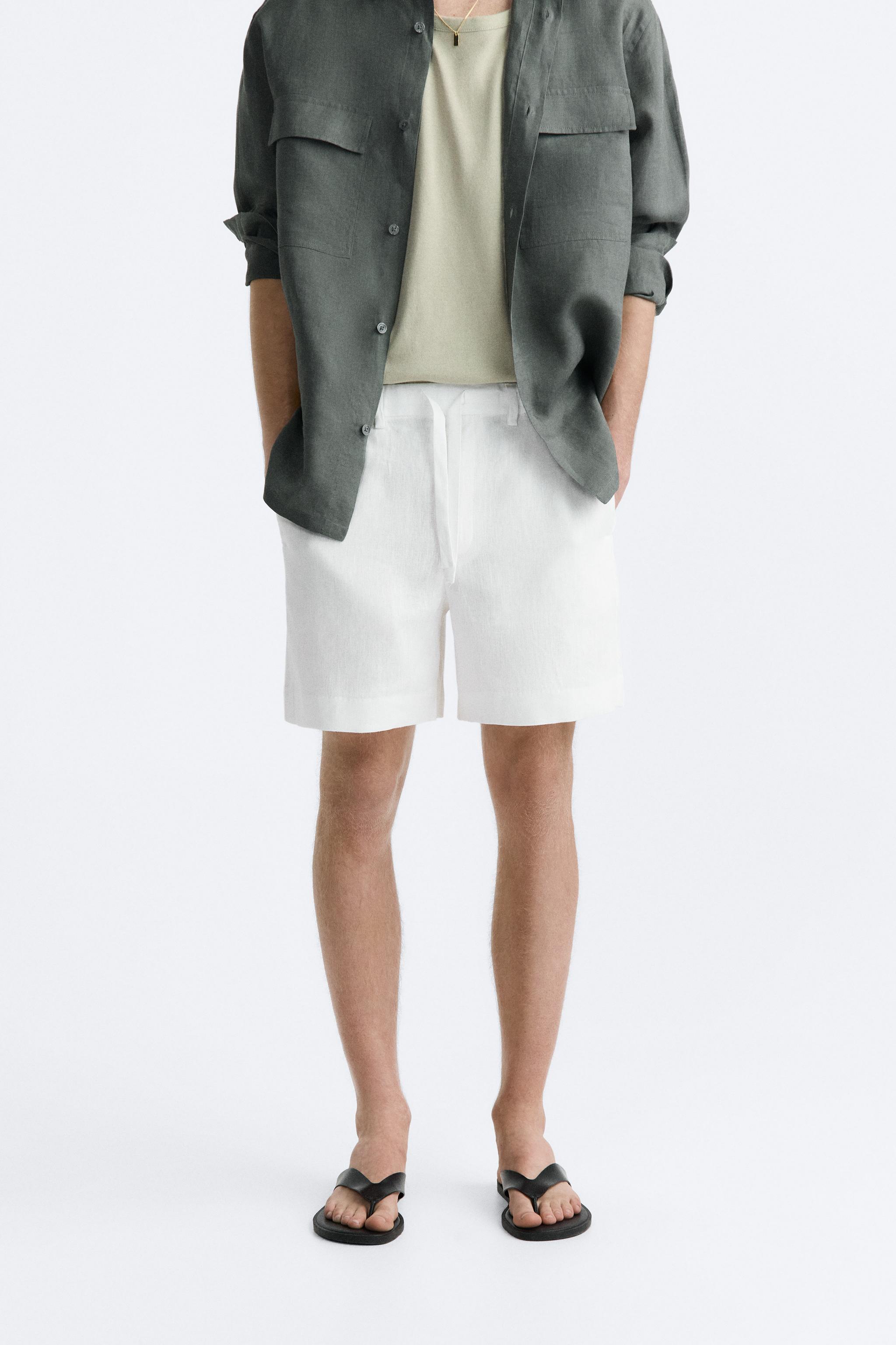 100% LINEN SHORTS - White