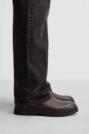 Zara MID CALF LEATHER BOOTS - Burgundy Red - Image 0