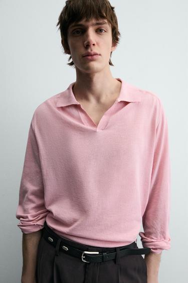 Zara LIGHTWEIGHT KNIT POLO - Pink