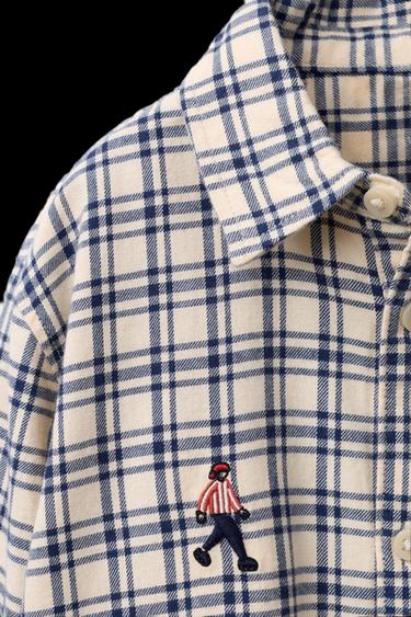 Zara PLAID EMBROIDERED SHIRT - Ecru / Blue