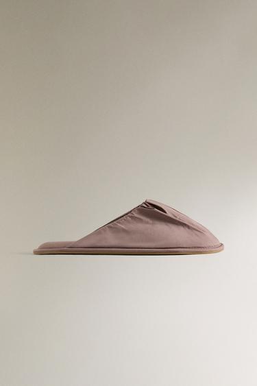 Zara PLEATED COTTON SLIPPERS - Brown - Image 0
