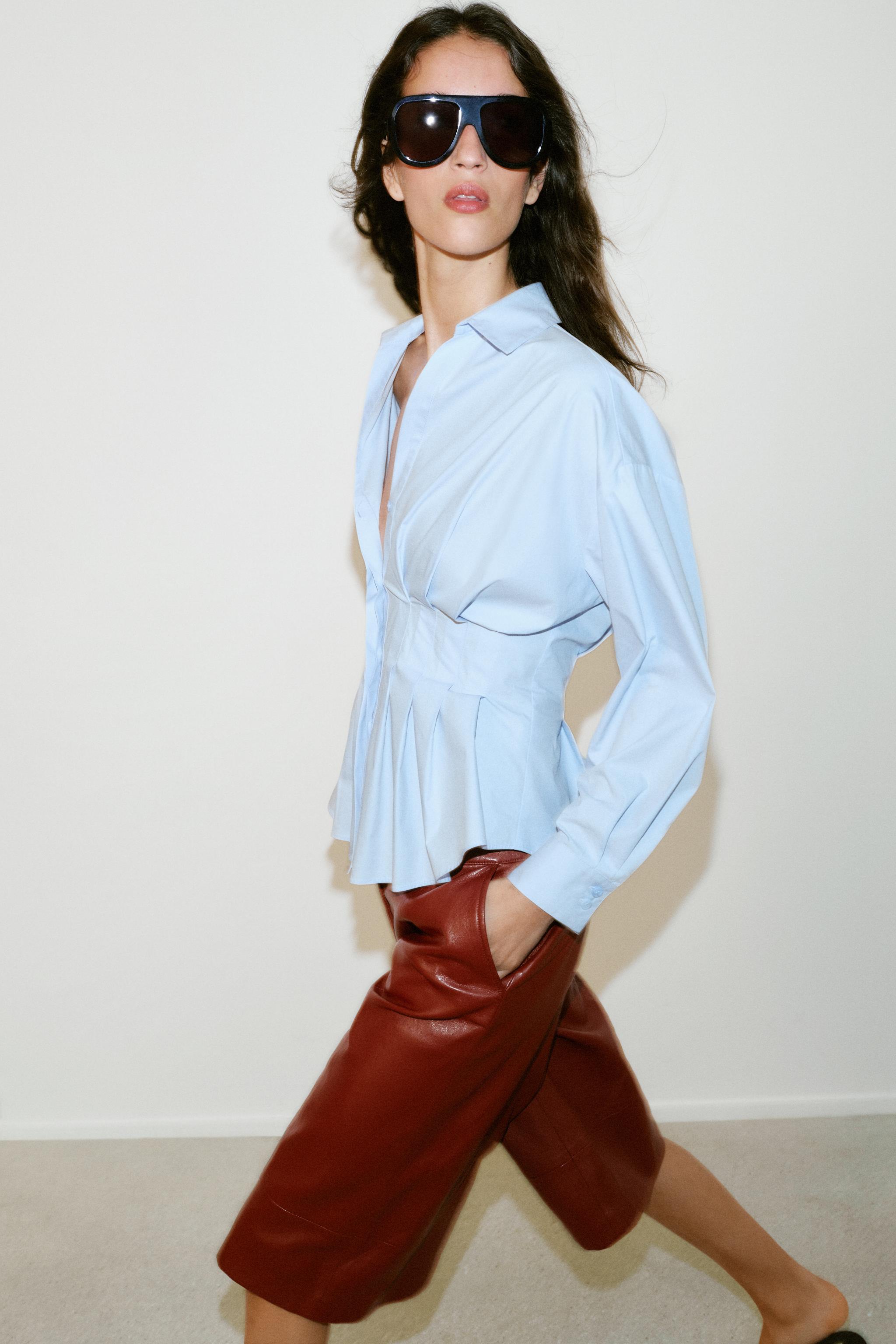 Zara STRIPED PLEATED SHIRT — фото 6
