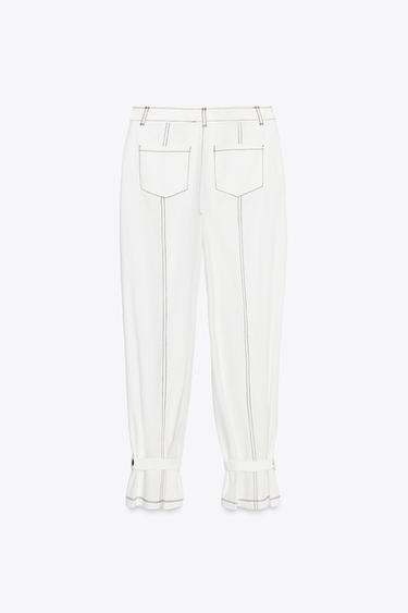 PANTALON SURPIQÛRES CONTRASTE - Blanc cassé de Zara - Image 6