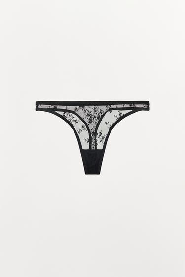 LACE THONG - Black by Zara