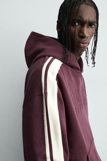 CONTRAST STRIPE PATCH HOODIE - Maroon by Zara - Image 5