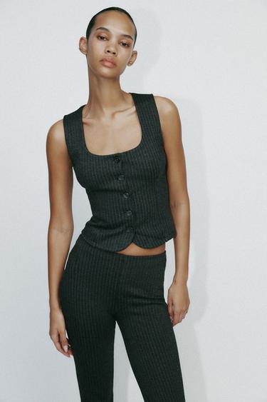 INTERLOCK VEST TOP - Grey / Beige by Zara
