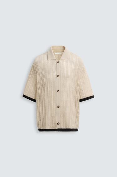 Zara KNIT LACE SHIRT - Beige