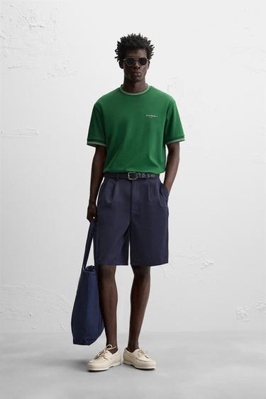 Zara EMBROIDERED TEXT T-SHIRT - Green - Image 0