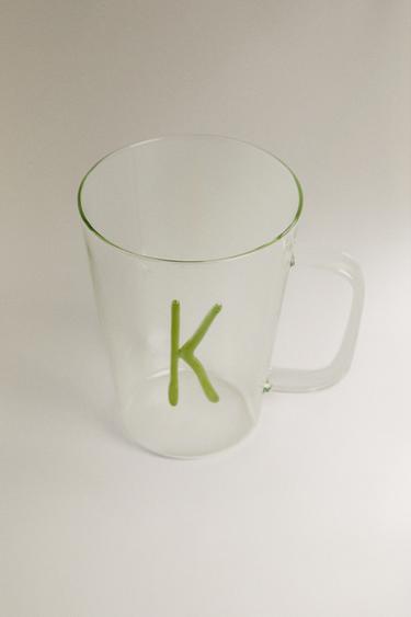 BOROSILICATE MUG WITH INITIAL K — Olive green 2