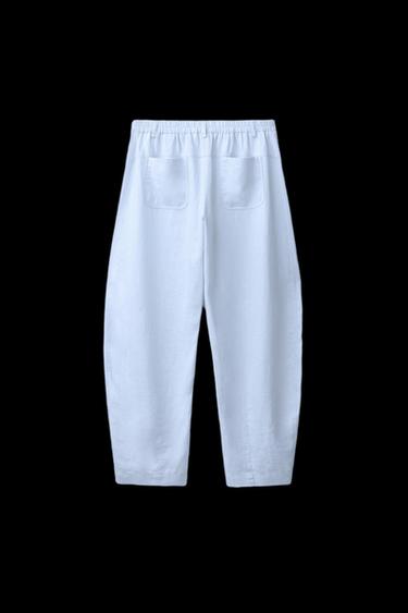 PANTALÓN BARREL CON LINO - Azul cielo de Zara