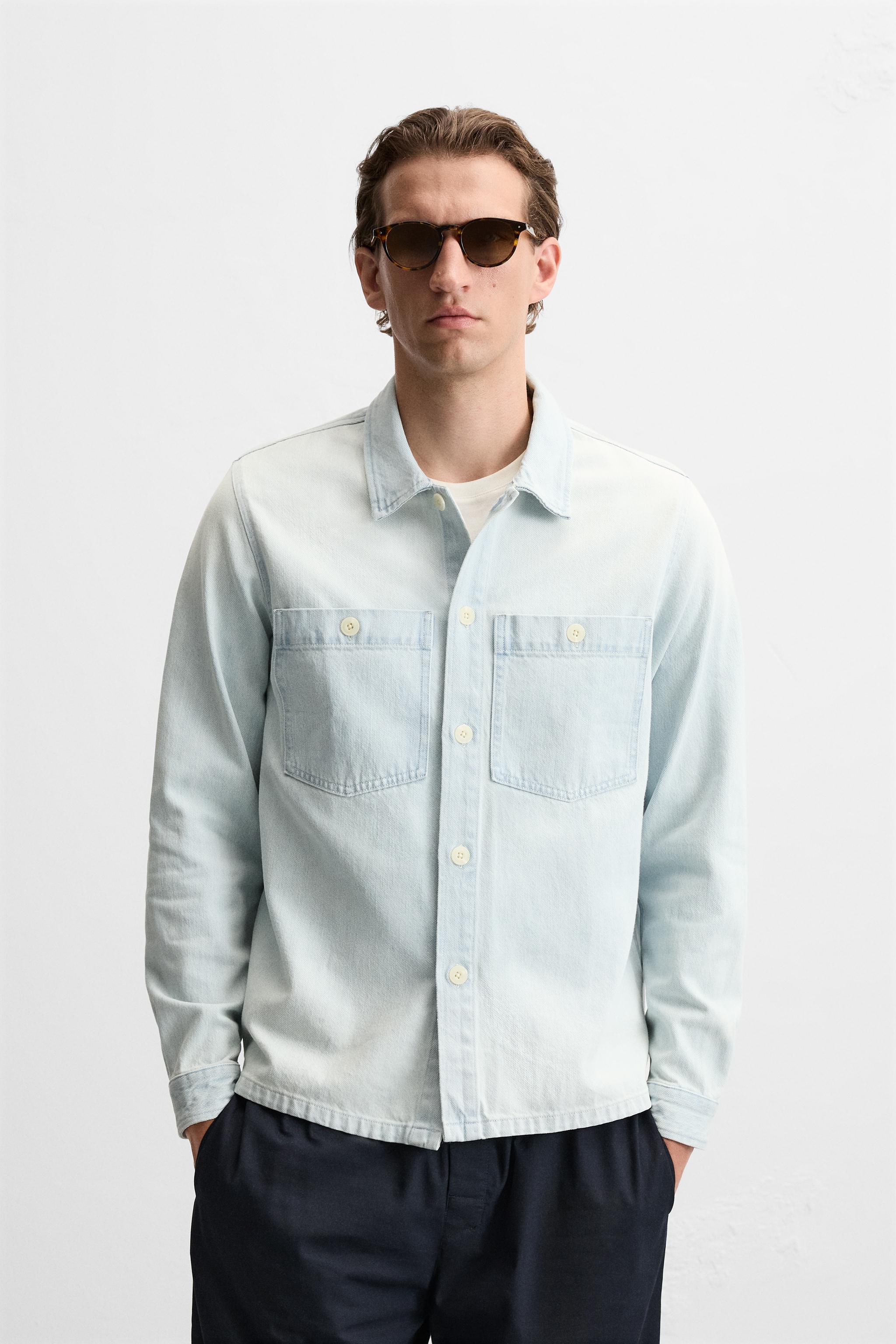 Zara combination overshirt sky blue Size deals Small